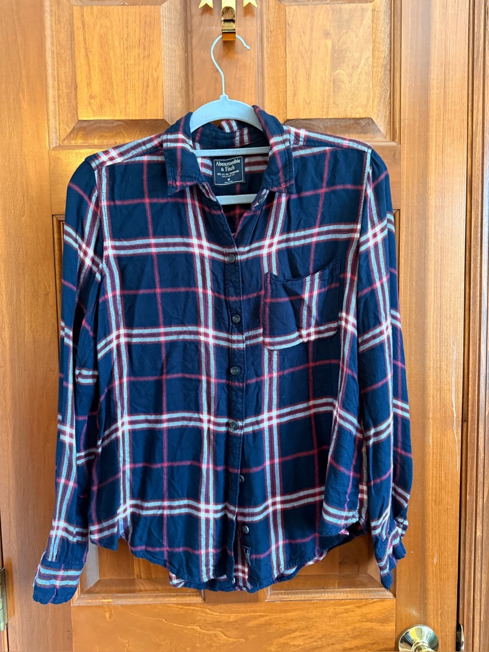 Abercrombie & Fitch Plaid Button Down Shirt Navy Pink White M